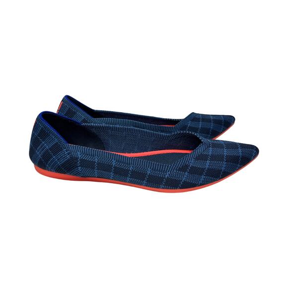 Rothy’s The Point Flats Navy Check Knit Blue Red Sole Women’s Size 8 Shoes - Picture 10 of 10